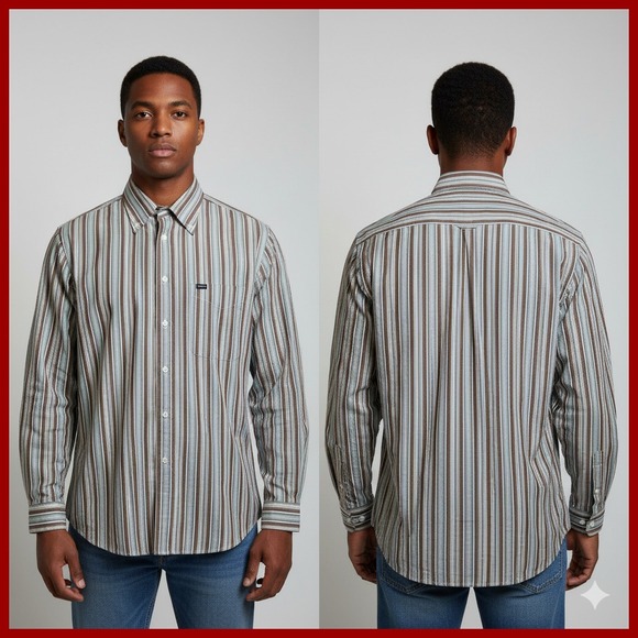 Faconnable Mens Striped Button Down Long Sleeve Casual Dress Shirt Size Medium M - Picture 1 of 9